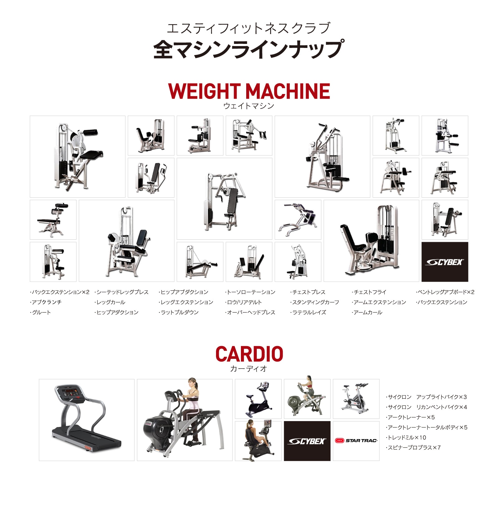 エスティフィットネスクラブ全マシンラインナップ